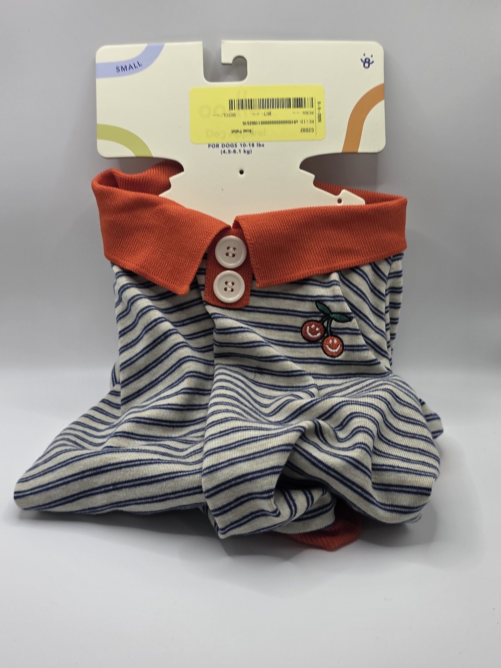 Oodles Orange Collar Striped Cherry Shirt, Small